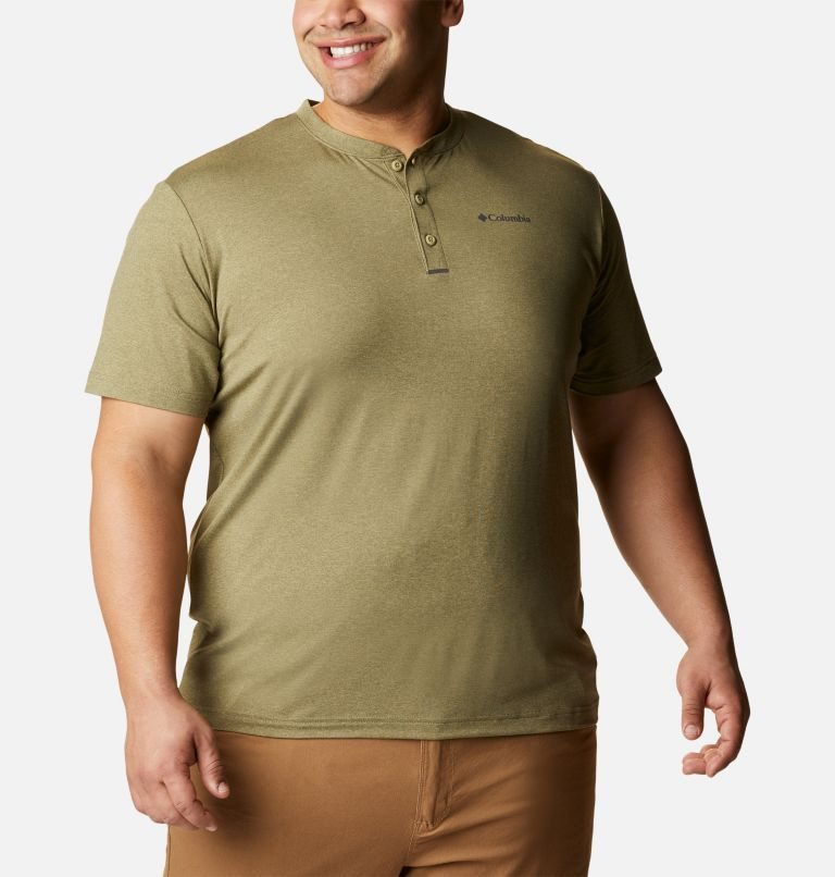 Men's Columbia Tech Trail Short Sleeve Henley T Shirts Olive | Plus Size CA-Q1C30
